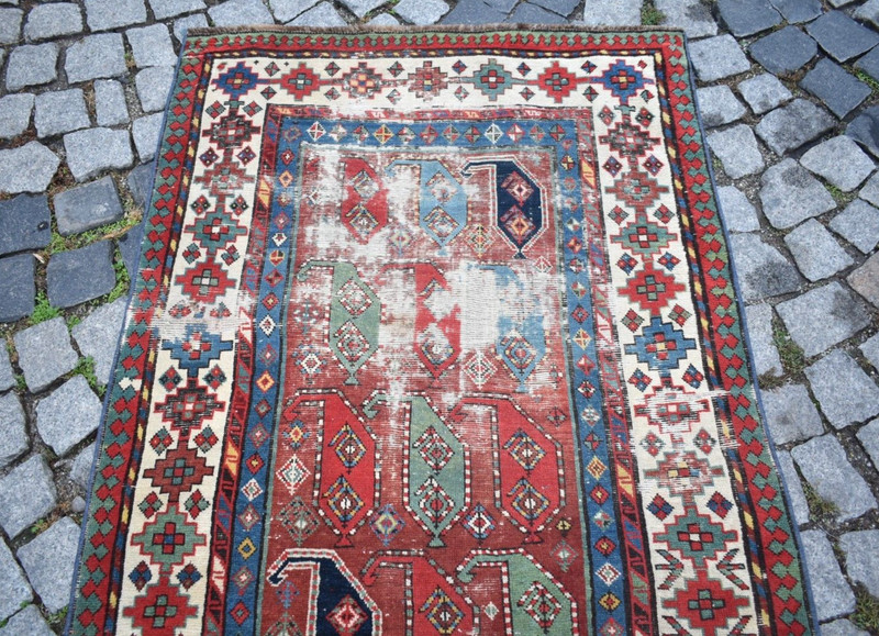 Fabulous Antique Kazak Rug 45'' x 95'' Caucasian Collector Item Genje Kazak Rug gallery