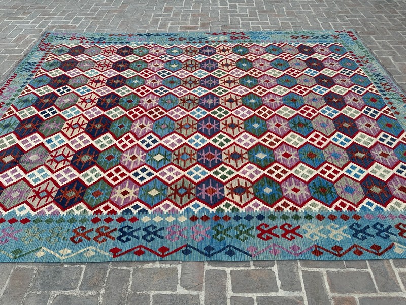 10x13 ft Oriental Turkish Large Modern Handwoven Afghan Multicolor Turkmen Rug gallery
