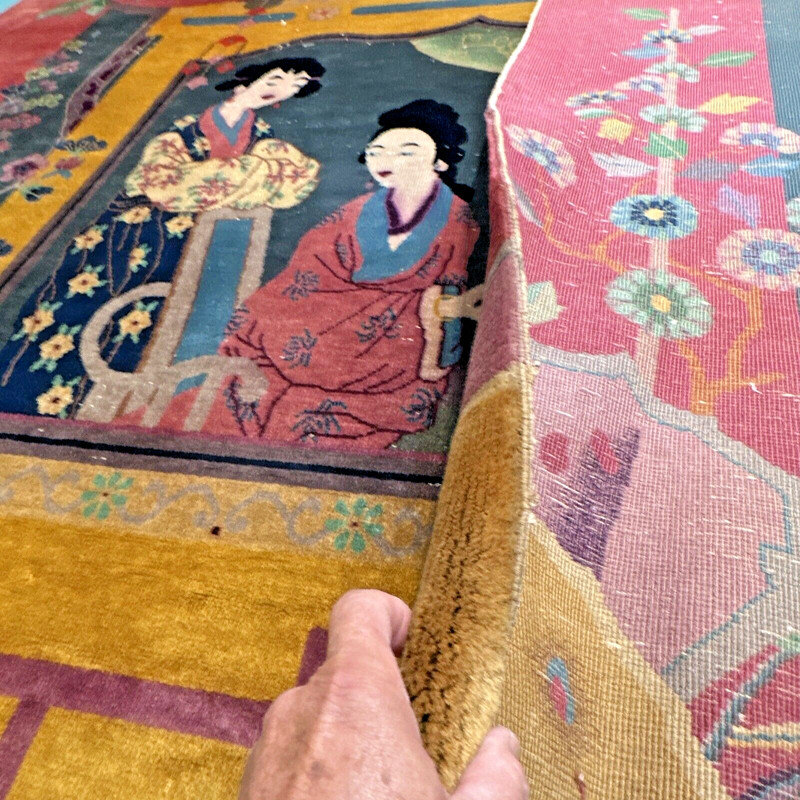 Auth: 20's Pictorial Art Deco Chinese Rug XI Xiang Ji Love Legend 9x12 gallery