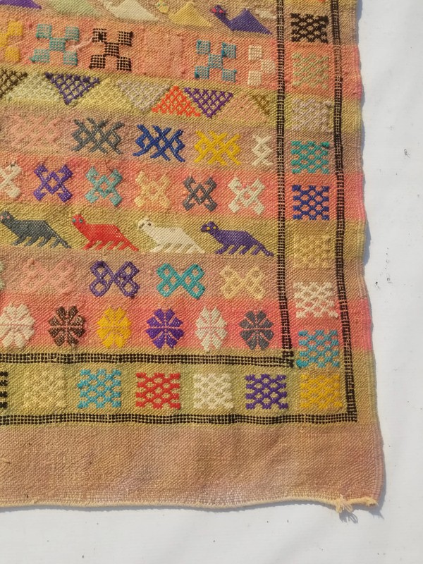 Distressed Vintage Traditional Handmade Moroccan Wool Beige Kilim 4.7x3.4ft gallery