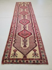 Antique Oriental Hand-Knotted Wool Runner Red/Ivory/Blue 3’6″ x 12’11”