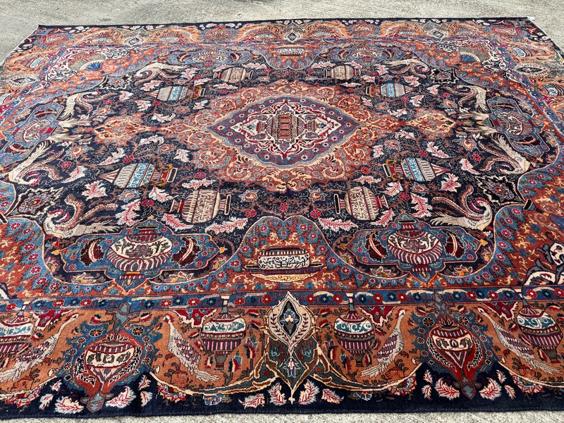 9x12 ANTIQUE BLUE RUG VINTAGE ORIENTAL HAND-KNOTTED handmade navy worn old 10x13 gallery