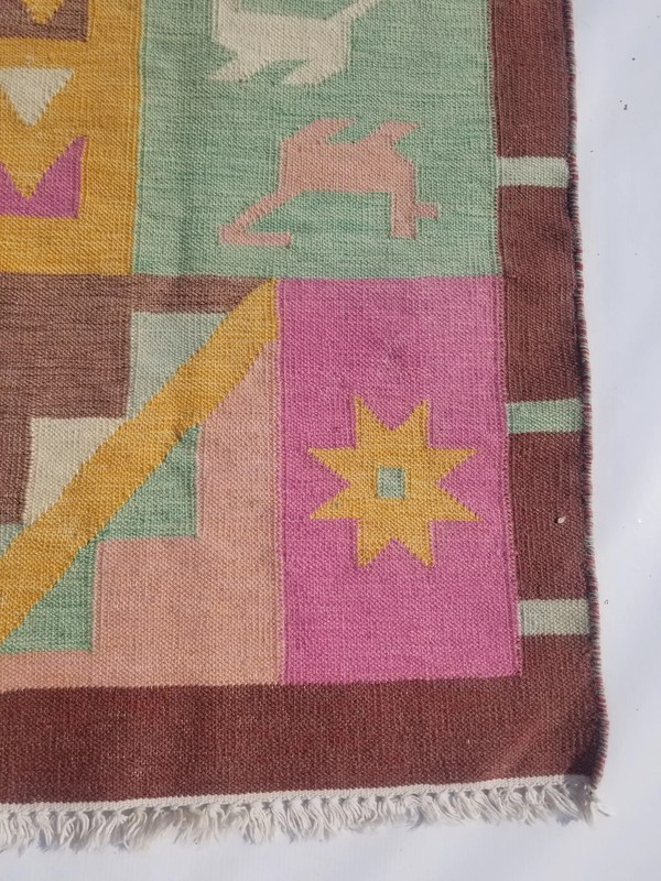 Vintage Handmade Traditional Geometric Multicolor Kilim Rug Carpet 5.6x3.9ft gallery
