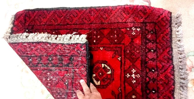 Vintage Floor Mate Afghan Handmade Red Small Rug 2x3 Ft Wool 20x27 Inches gallery