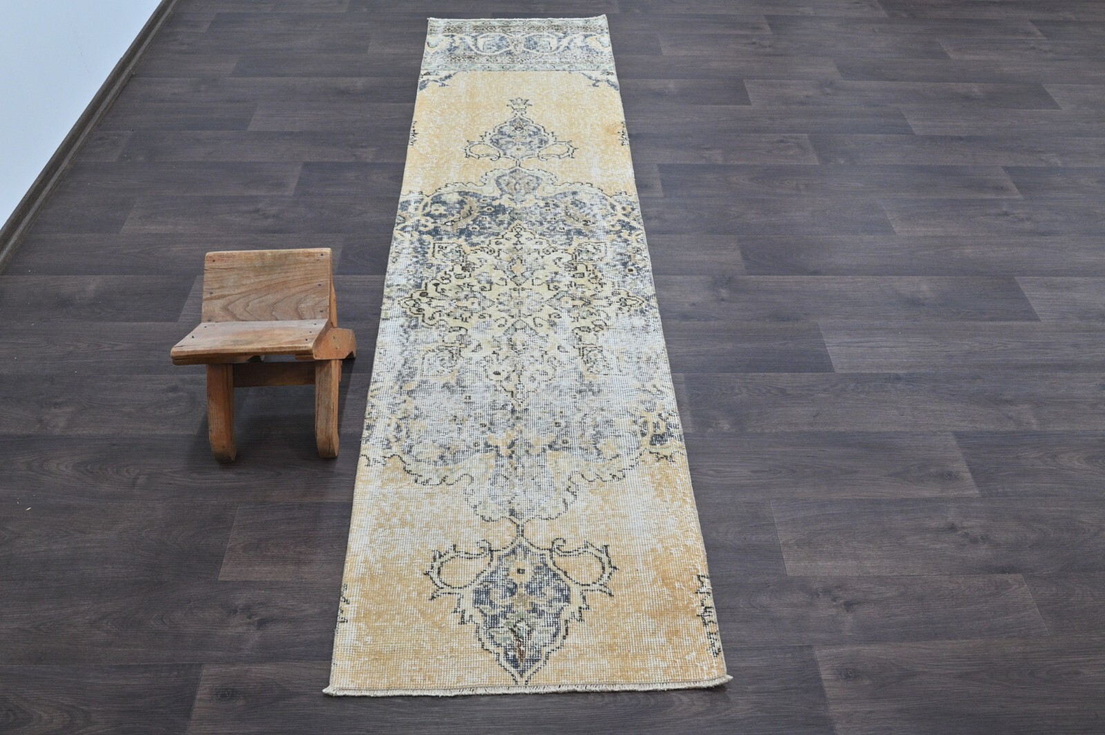 Vintage Turkish Runner Rug 2x8ft Wool Anatolian Handmade Hallway Oushak BEIGE gallery