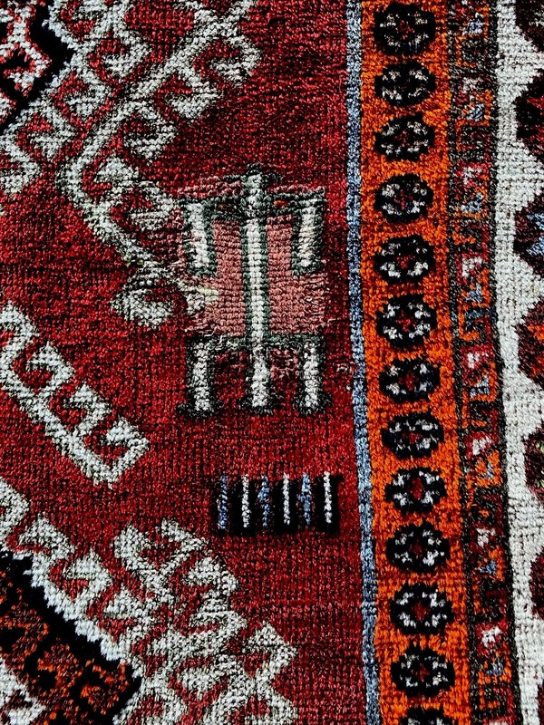 Dated 4x6 Antique Tribal Rug Vibrant Glossy Reds Tangerine Ivory 100% Wool gallery