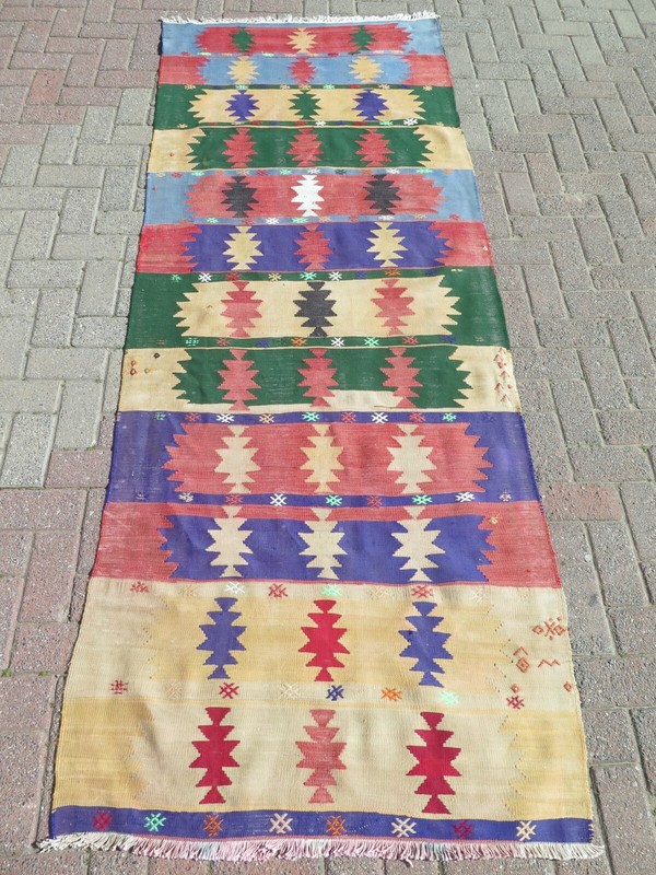 Turkish Kilim Runner, Sivas Carpet Runner, Long Wide Corridor Wool Rug 39"X105" gallery
