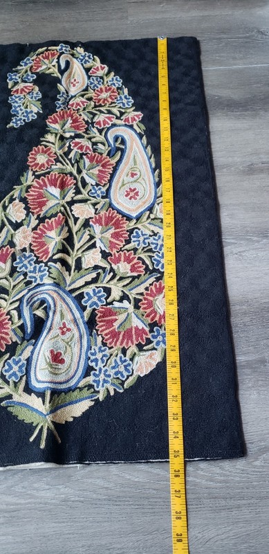Kashmiri? Embroidered 2' x 3' Wool Tapestry Rug Craft Repurpose Upcycle DAMAGE gallery