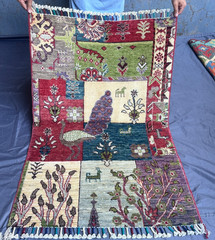 Vintage Afghan Pictorial Rug Peacock Bird Motif Natural Dye Art Carpet 2’10×4’1