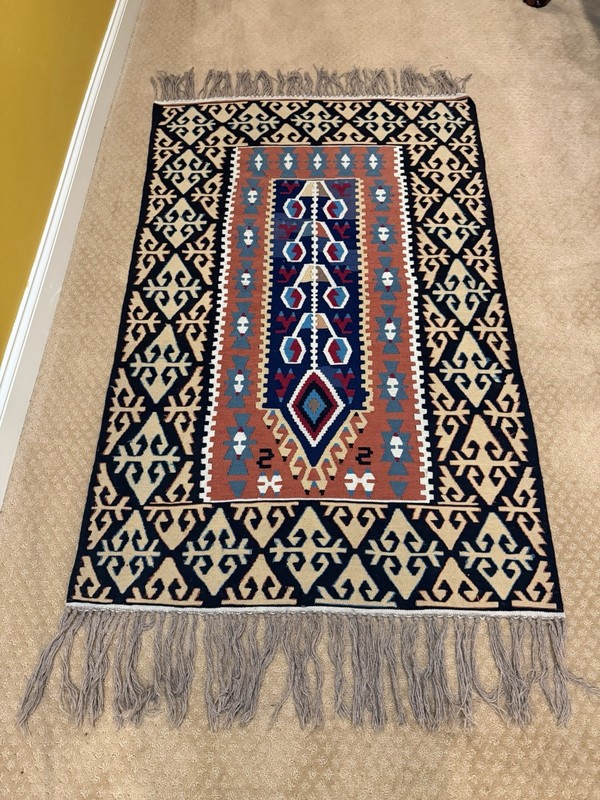 Vintage Turkish Kilim Flat Weave Rug Runner Geometric Tribal Wool Fringe Handmad gallery