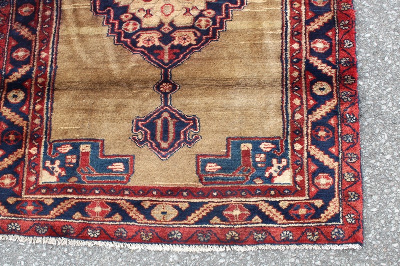 Medallion Geometric Vintage Turkish 3' 3" x 4' 8" Yellow Hand Knotted Area Rug gallery