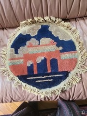 ROUND ANTIQUE 1920S CHINESE ART DECO RUG 16″