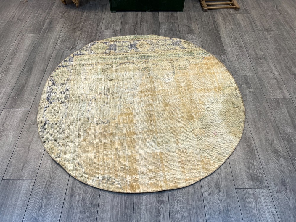 Round Rug, Circle Rug, Vintage Rug, Small Area Rug, Muted Rug, 5.1 x 5.1 ft