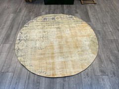 Round Rug, Circle Rug, Vintage Rug, Small Area Rug, Muted Rug, 5.1 x 5.1 ft