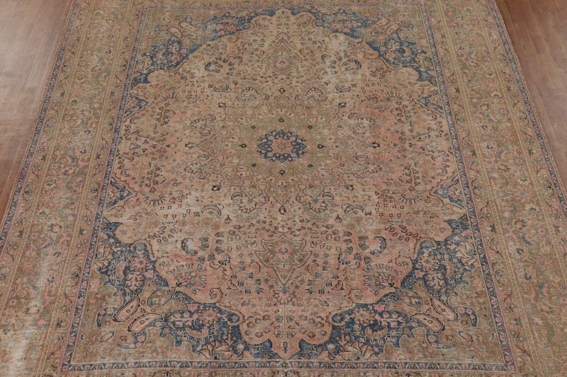 Semi-Antique Muted Distressed Pink Mashaad Living Room Rug 10x12 Handmade Carpet gallery