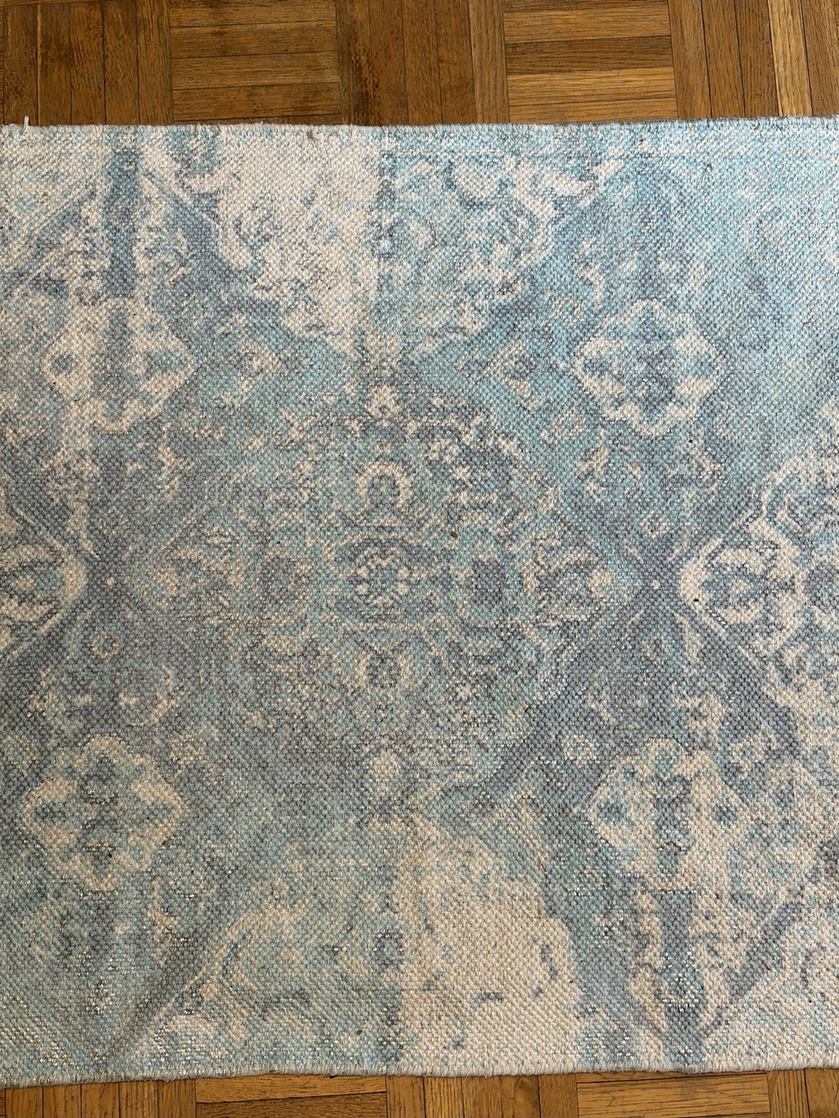 Small Light Blue / Ivory 2’X 4’ Stained Rug/ Matte gallery