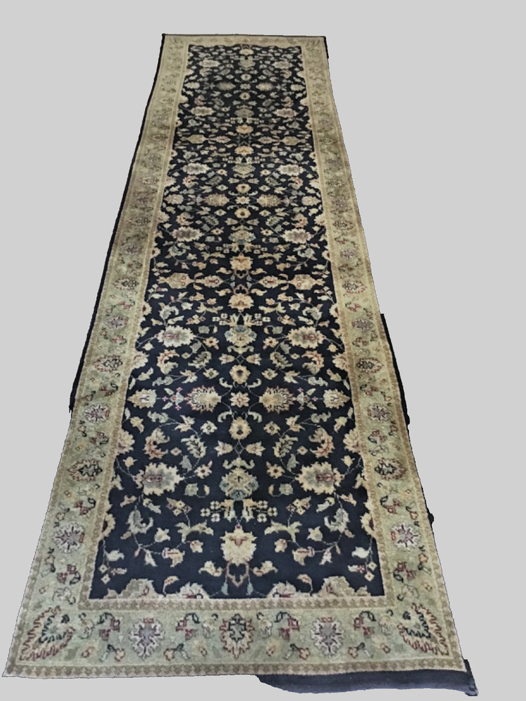 Vintage Long Area Rug Runner Black Floral Hand Knotted Wool Oriental 122x60” MCM
