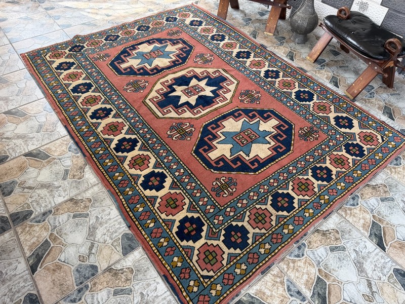 Vintage Oushak Tribal Rug Handmade Kurdish Anatolian Wool Geometric Area Rug 5x8 gallery