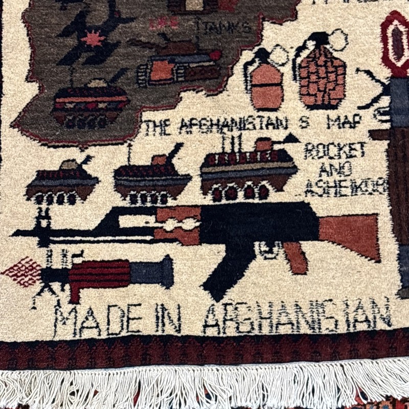 Authentic Hand Made Afghan Pictorial War Rug 3x2 Ft Great Cond gallery