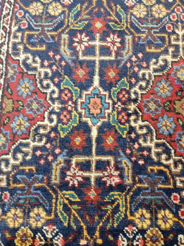 Antique Oriental Hand-Knotted Wool Runner Navy Blue/Red/Ivory/Green 2'10" x 12'8 gallery