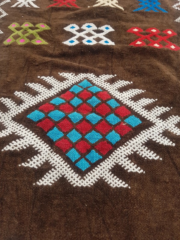 Fine Vintage Traditional Hand Made Moroccan Wool Brown Kilim 103x52cm gallery