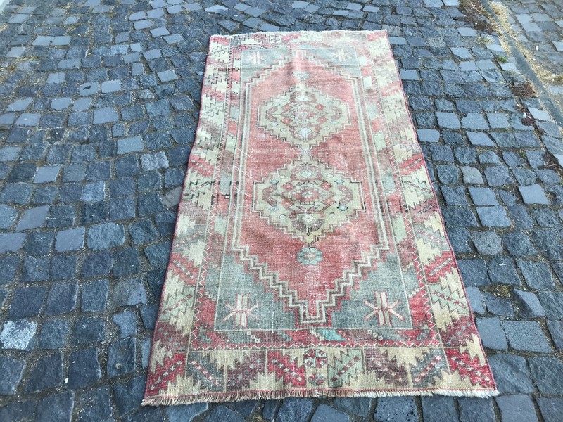 Bohemian Area Rug Handmade Wool Rug Turkish Vintage Traditional Rug 3,1 x 6,5 ft gallery
