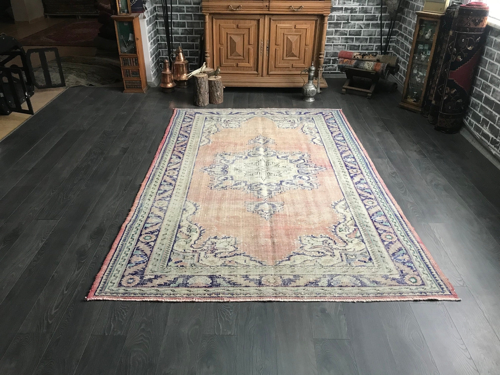 5.6x8.4 Large Vintage Orange Turkish Oushak Wool Rug gallery
