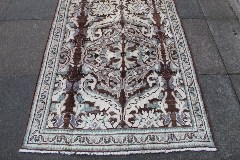 Vintage Hand Made Traditional Oriental Wool Brown Grey Long Runner 310x112cm gallery