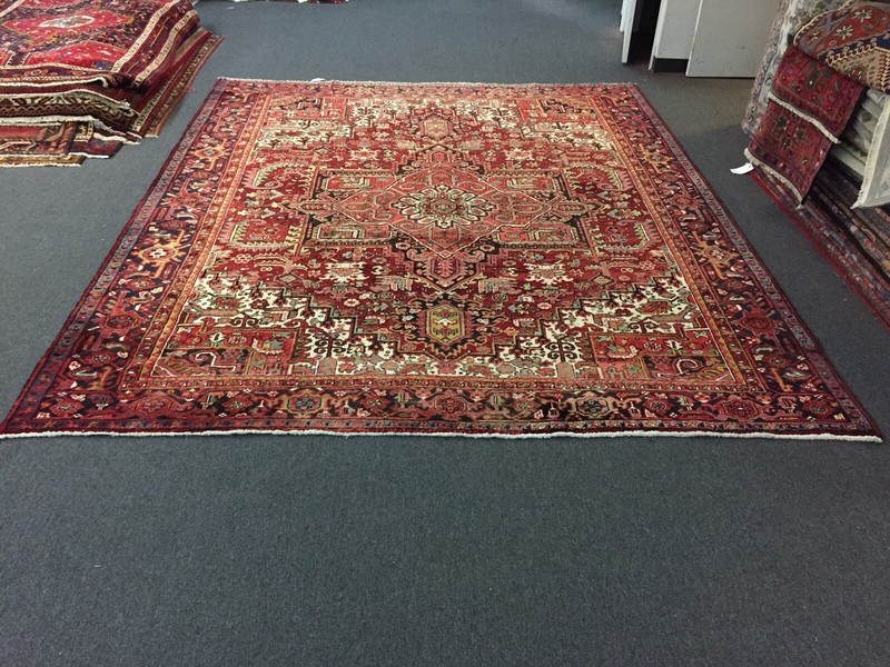 Semi Antique Hand Knotted Vintage Serapi Herizz Area Rug Geometric 9'2x11'1,2483 gallery
