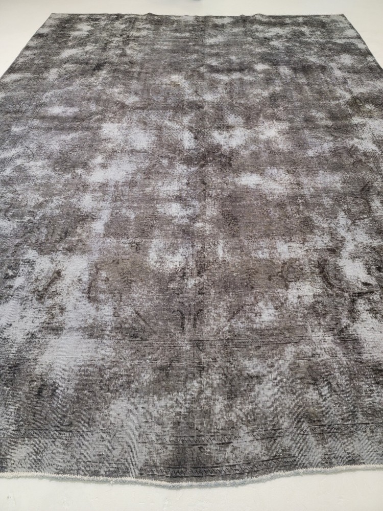 Antique Oriental Hand-Knotted Wool Area Rug Distressed Charcoal 9'7" x 12'9"