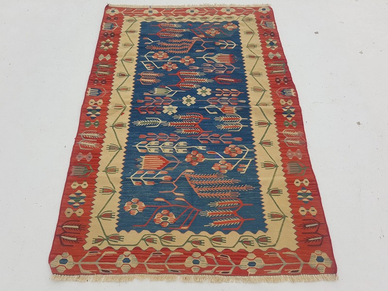 Distressed Vintage Traditional Handmade Oriental Wool Blue Kilim 5.6x3.9ft gallery