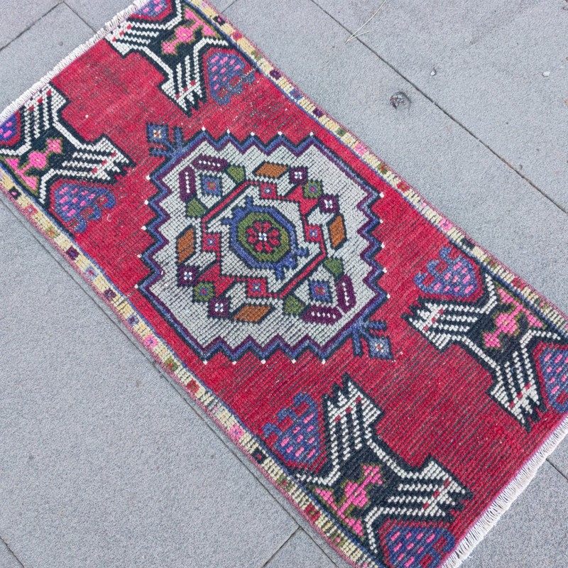 2x3 Turkish Vintage Small Rug Handmade 46 x 93 cm Bath Mat 1.51 x 3.05 ft gallery