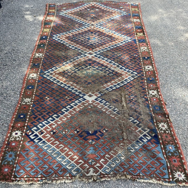 Antique Rug 4' 6 x 8' 8 Blue Hand Knotted Caucasian Tribal Oriental Rug gallery
