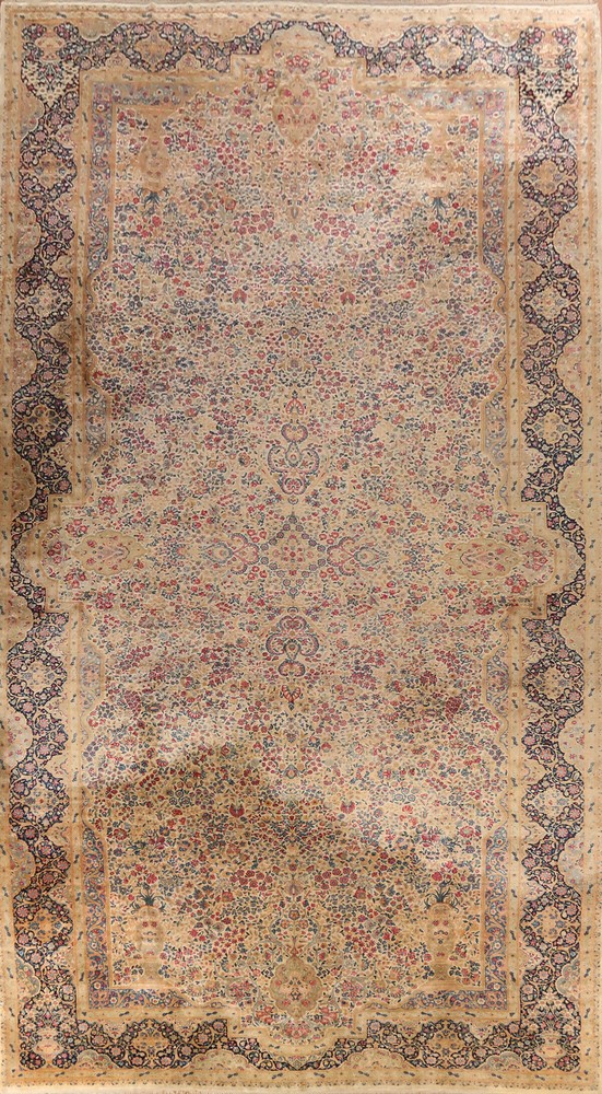 Vegetable Dye Antique Rug Hand-made Kirman Traditional Palace Size Carpet 13x25