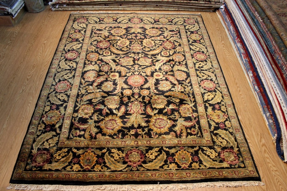 _HAND_MADE_8' x 10' knotted rug black & gold sage green carpet TRADITIONAL *RUG*