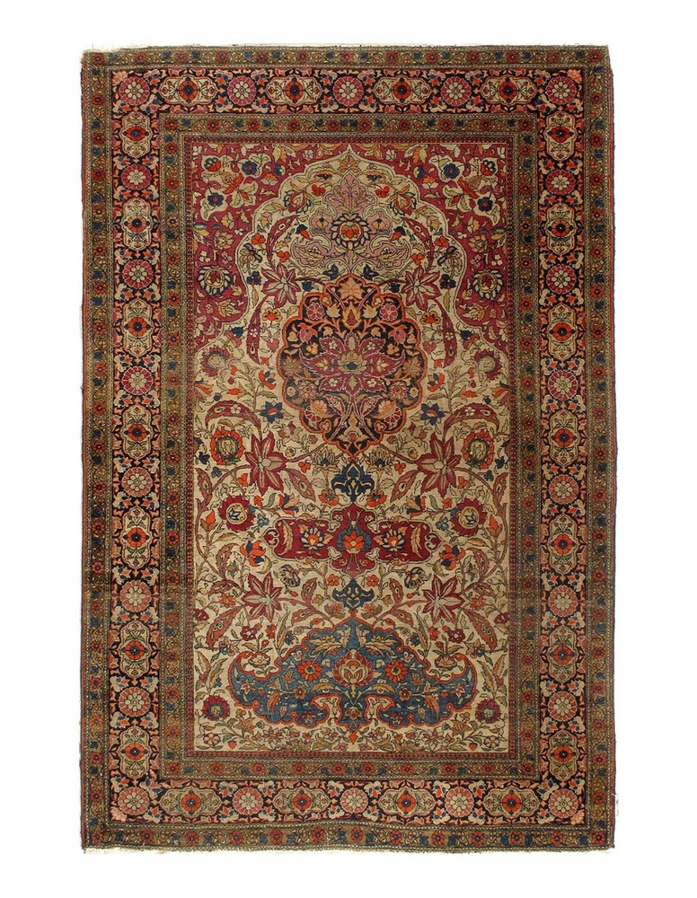 Beige Antique Hand-Knotted Wool Rug 4'4"x 6'7"