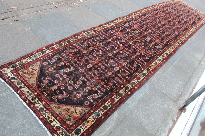 Vintage Hand Made Traditional Oriental Wool Blue Red Long Runner 498x110cm gallery