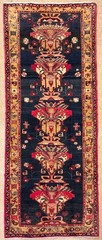 Vintage Ardebil Runner Rug 4×11 Hand Knotted Wool Tribal Navy Geometric Oriental