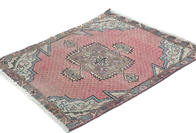 Semi-Antique Handmade Oriental Rug 1'9X2'5 ft Muted Red Floral Distressed Carpet gallery