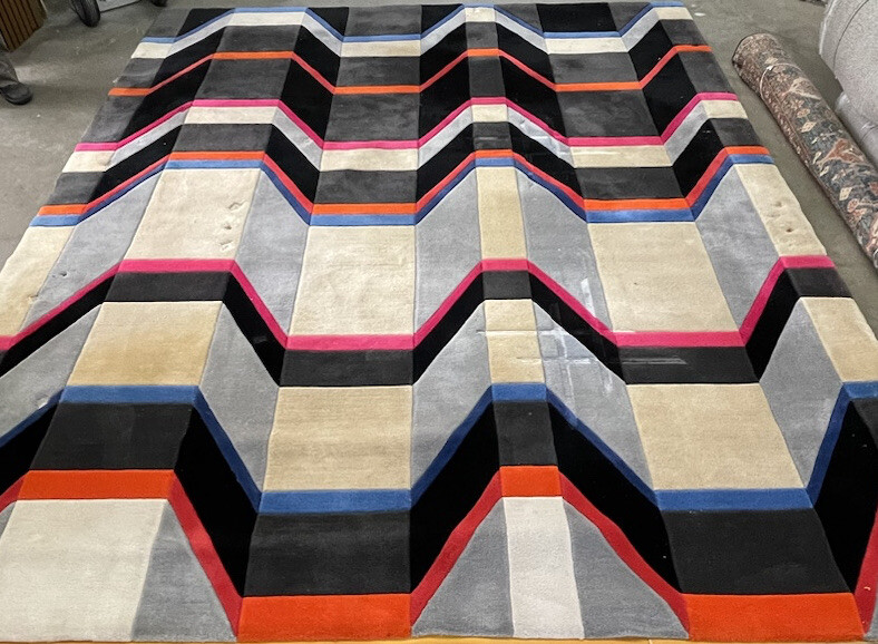 EDWARD FIELDS VINTAGE CUSTOM MODERN ART ABSTRACT AREA RUG SIGNED LARGE RARE 1982 gallery