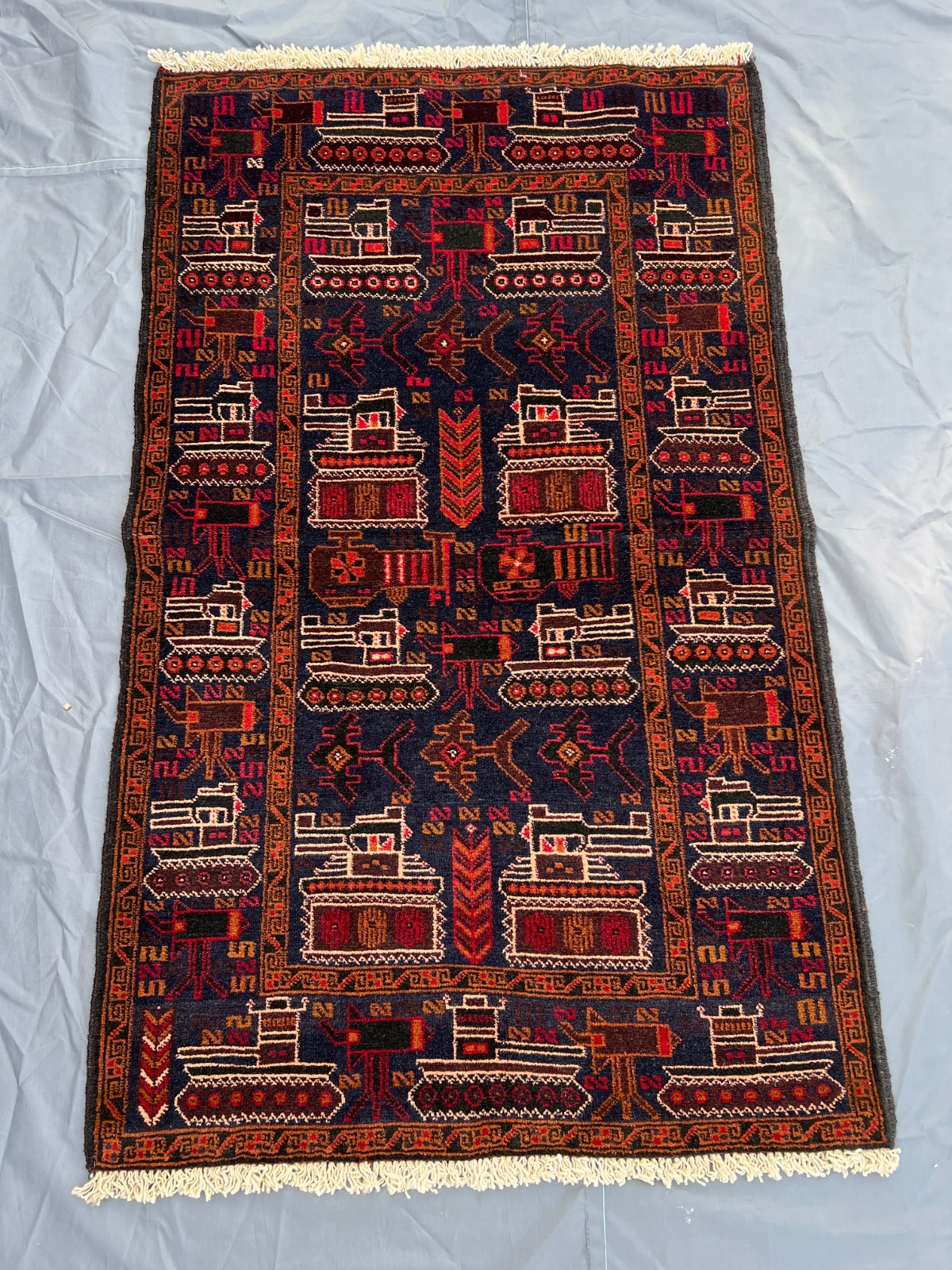 Vintage Afghan War Rug 2'10 x 4'8 – Hand Knotted Tribal Pictorial Wool Carpet gallery