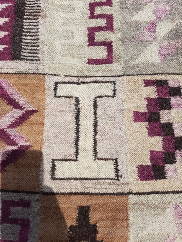 Distressed Vintage Peruvian Ayacucho Inca Calendar Hand Loom Tapestry 4.9x3.1 ft gallery