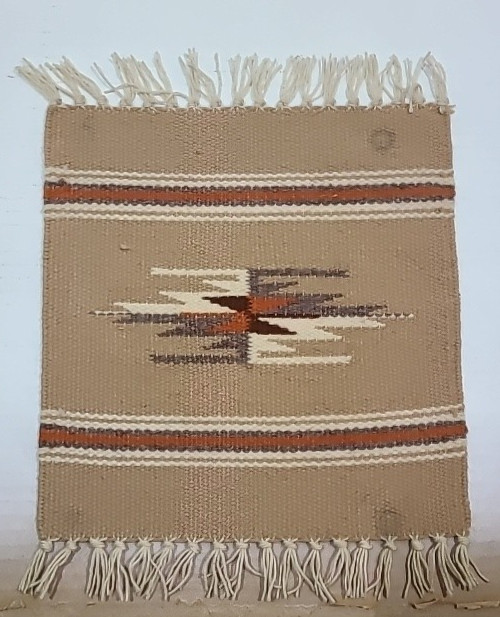 Vintage Native American Sampler Table Rug Chimayo 10x12 inch gallery