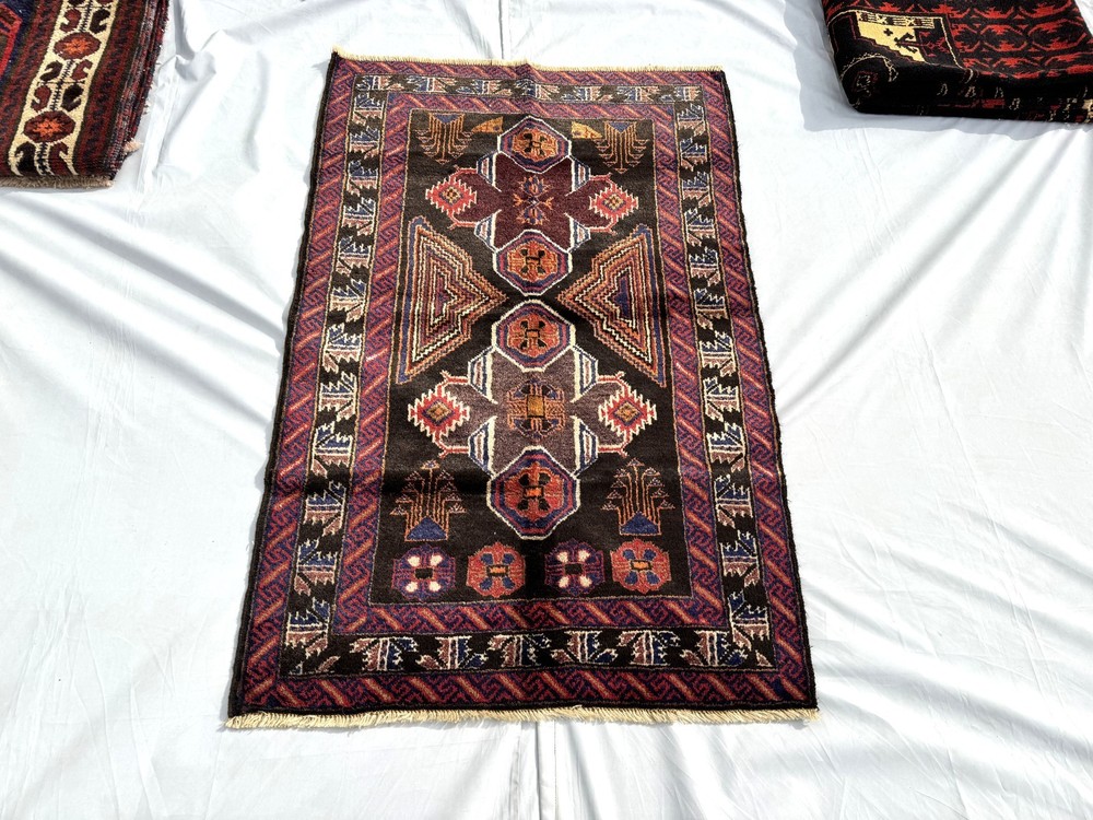 3x4 Ft Antique Afghan Handmade Baluchi Area Rug Tribal Geometric Oriental Carpet