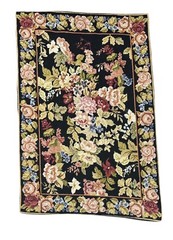 Vintage French Needle Point Victorian Multicolor Floral Rug Carpet 89 x 59 cm