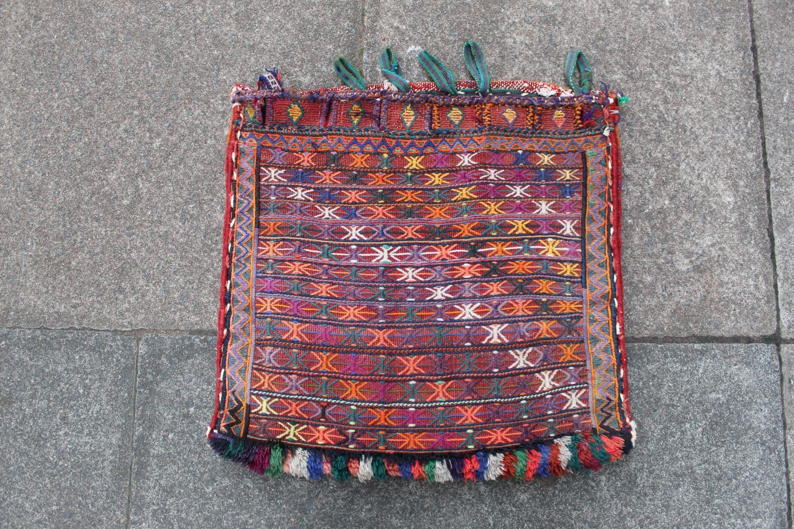 Antique Hand Made Traditional Oriental Wool Red Orange Kilim Bag 56x56cm gallery