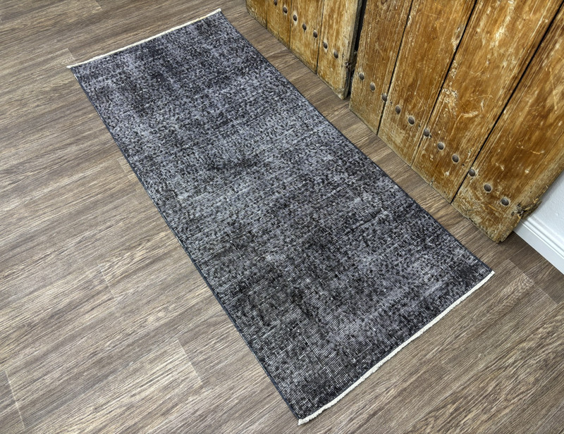 3x6 Dark Gray Vintage Turkish Runner, Hand-Knotted Wool Rug, Small Hallway Rug gallery