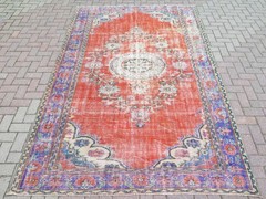Floor Carpet, Vintage Anatolia Carpet, Distressed Handmade Large Rug 74″x116″
