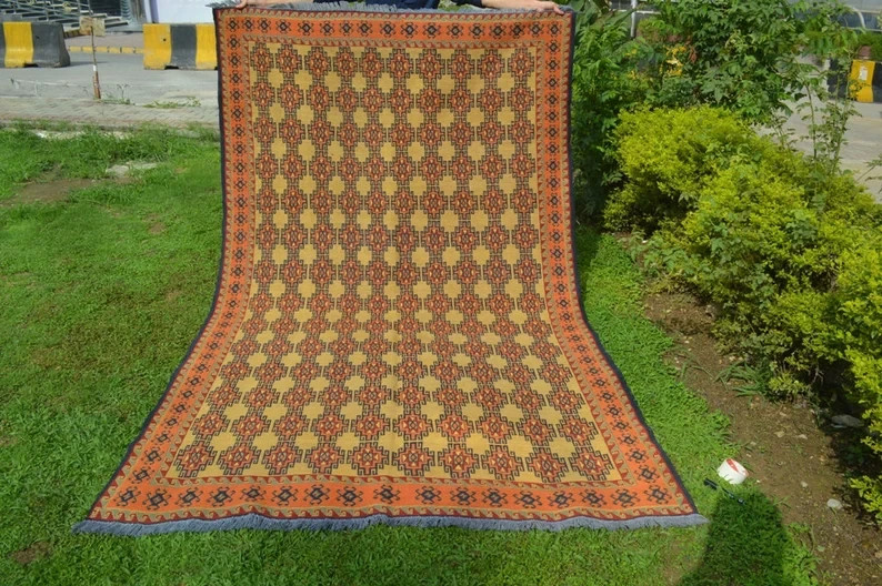 9.5 X 5.5 FT Stunning Fine Quality Geometric Herati Sumak Kilim Rug gallery