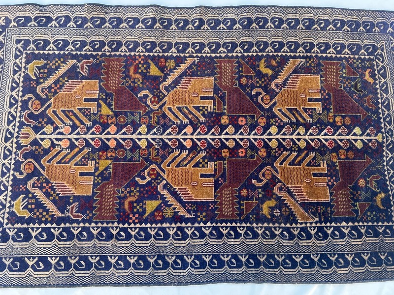Rare Antique Afghan Baluchi Rug 3'4x5'2 Hand Knotted Wool Bird Tree Tribal Decor gallery